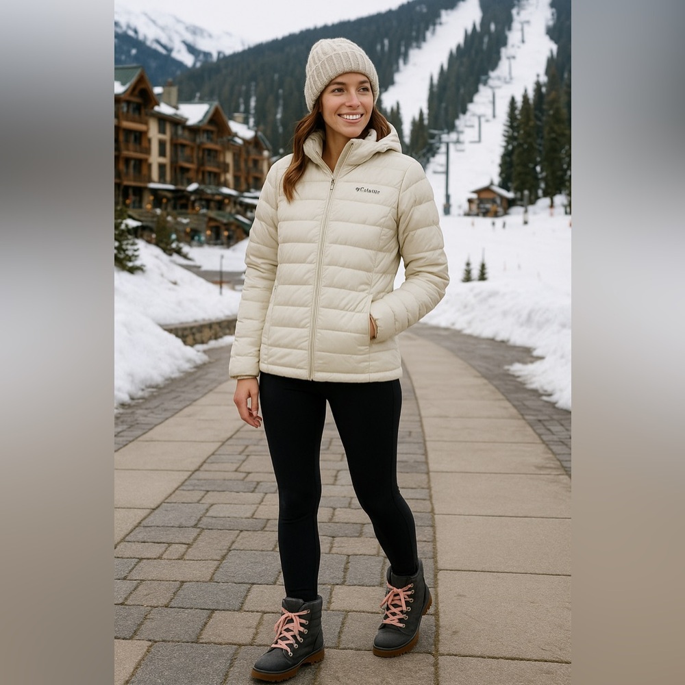 Columbia Off-White Women’s Puffer Ski Jacket Small — Lightweight Warm Coat